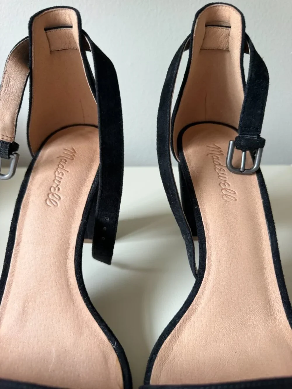 NWOT Madewell Black Suede Ankle Strap Heeled Sandals Size 9